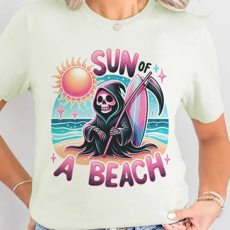 Sun of a Beach Skull Tee Summer Beach Skull Tshirt Sun of a Beach Funny T-Shirt Beach Vacation Tshirt Ocean Skull...