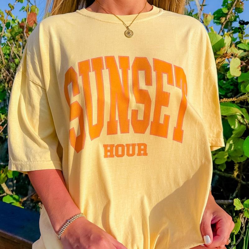 Sunset Hour Shirt, Comfort Cotton Womenswear Fabric Top Oversized Underwear Women Tshirt Hoodie, Sweatshirt