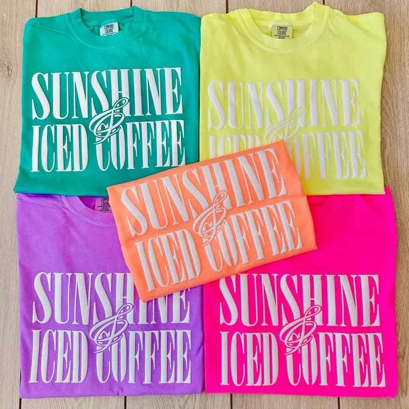 'Sunshine & Iced Coffee' PUFF T-Shirt Hoodie, Sweatshirt | UrbanDripWear.com
