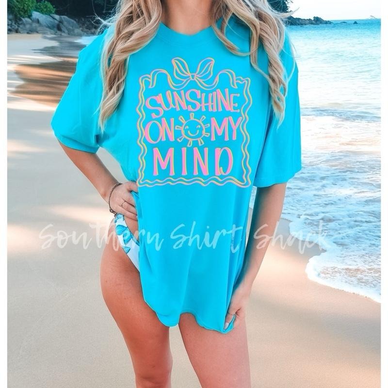 Sunshine on my Mind T shirt  | lagoon blue comfort colors t shirt Hoodie, Sweatshirt | UrbanDripWear.com