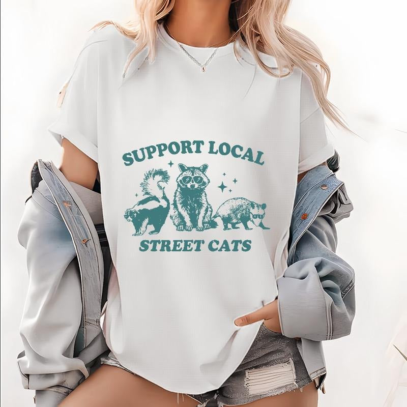 Support Local Street Cats Graphic T-Shirt, Retro Unisex Adult T Shirt, Raccoon Shirt, Possum T Shirt, Street Wear Shirts,...