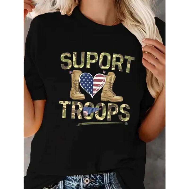 Support Our Troops" Women's Patriotic T-Shirt