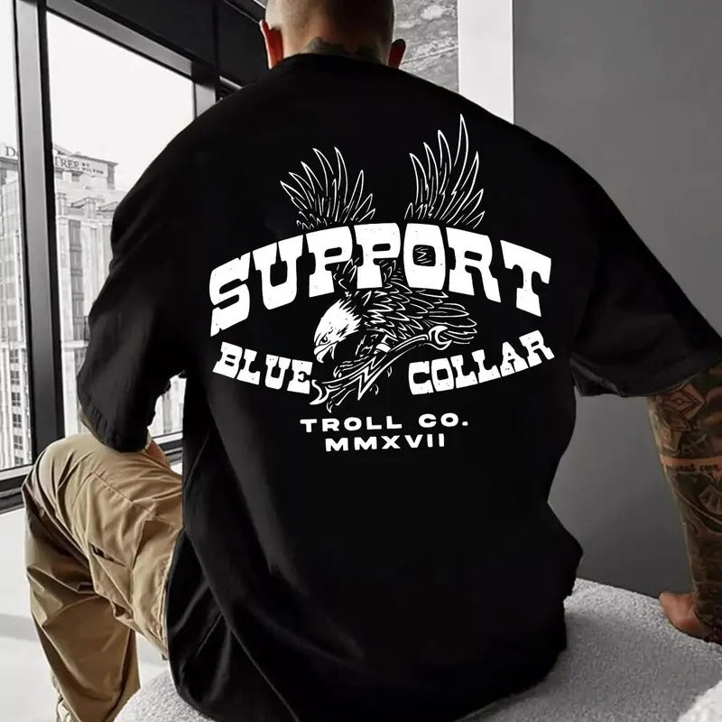 Support Blue Colar Troll Co MMXVII T-shirt/Sweatshirt - Classic Fit, 100% Cotton Hoodie | UrbanDripWear.com