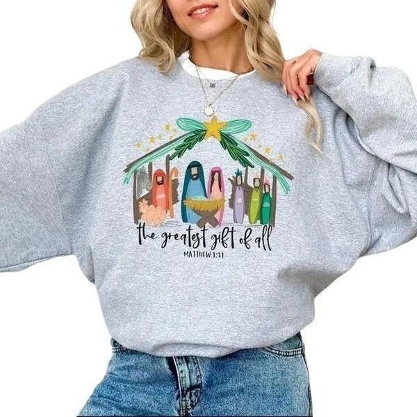 Christian Christmas T-shirt/Sweater , Nativity Scene T-shirt/Sweatshirt, Christmas Nativity T-shirt/Sweatshirt Perfect...