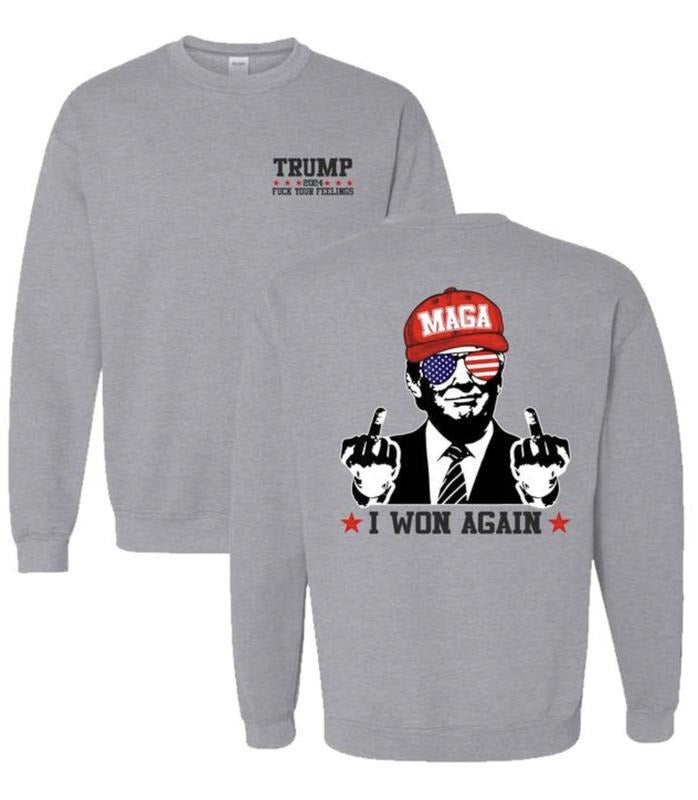 I Won Again Trump Shirt/Hoodie/Sweatshirt, Retro Crewneck, Cotton, Menswear Tops | UrbanDripWear.com