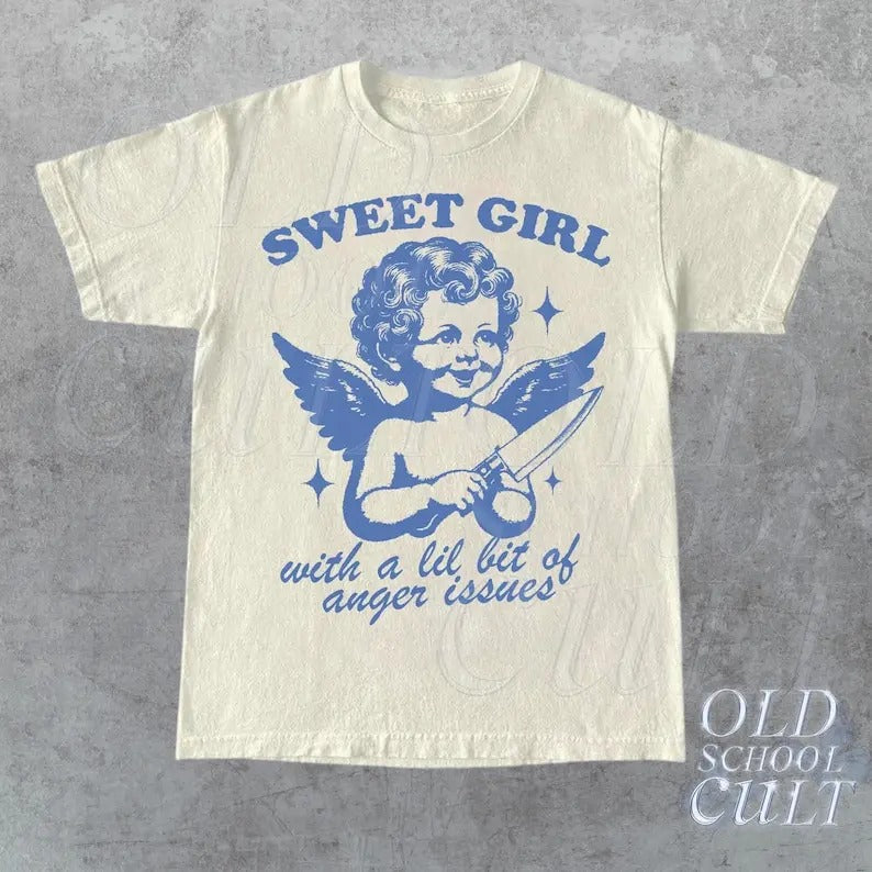 Sweet Girls With Anger Issues Graphi T-Shirt, Retro Unisex Adult T Shirt, Vintage Angel T Shirt, Nostalgia T Shirt,...