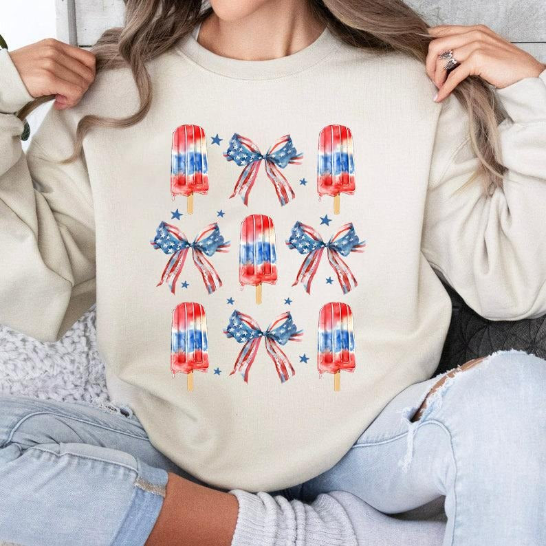 Sweet Land Sweatshirt, USA ice-cream, American Popsicle, Patriotic Coquette Sweatshirt, July 4th Shirt, Coquette...