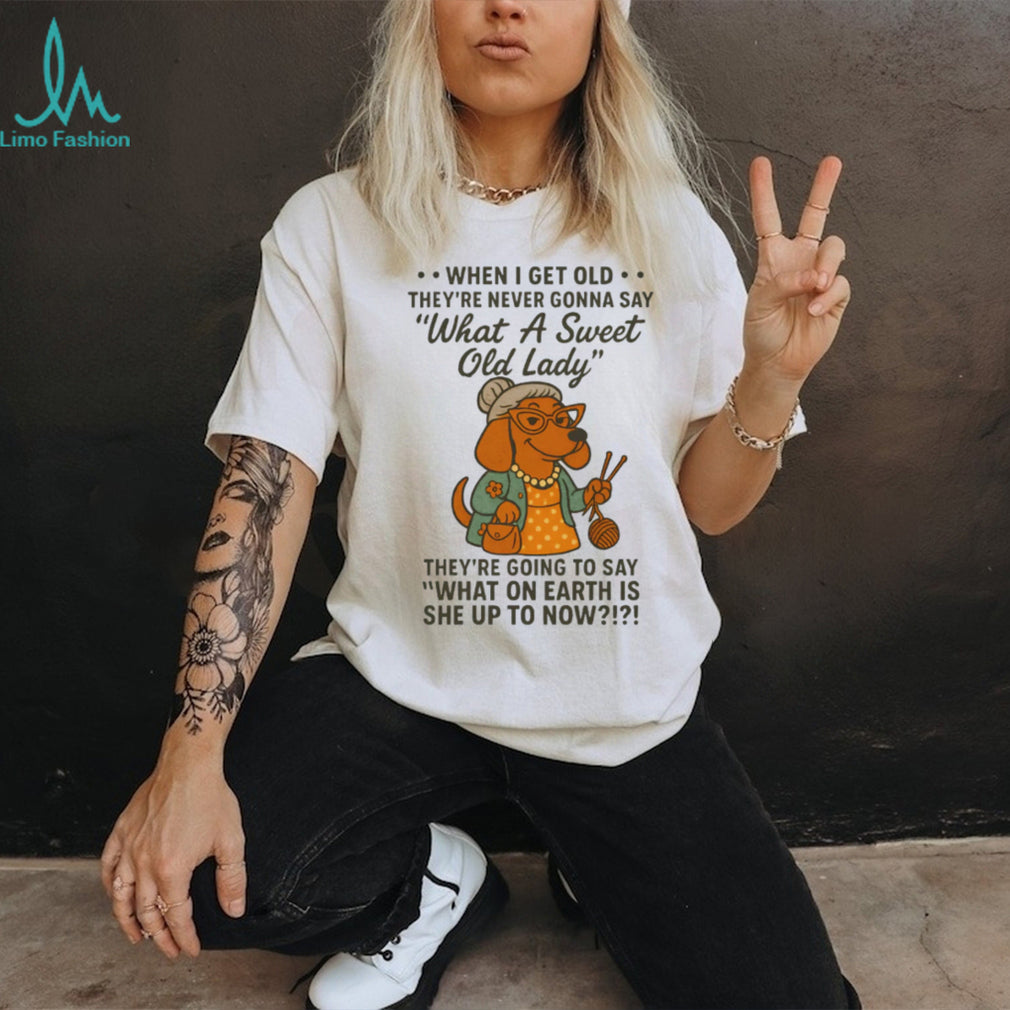 Sweet Old Lady Dachshund Knitting Humor T Shirt