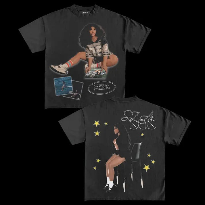 Sza Sos Tee Retro Cotton T-Shirt Hoodie, Sweatshirt | UrbanDripWear.com