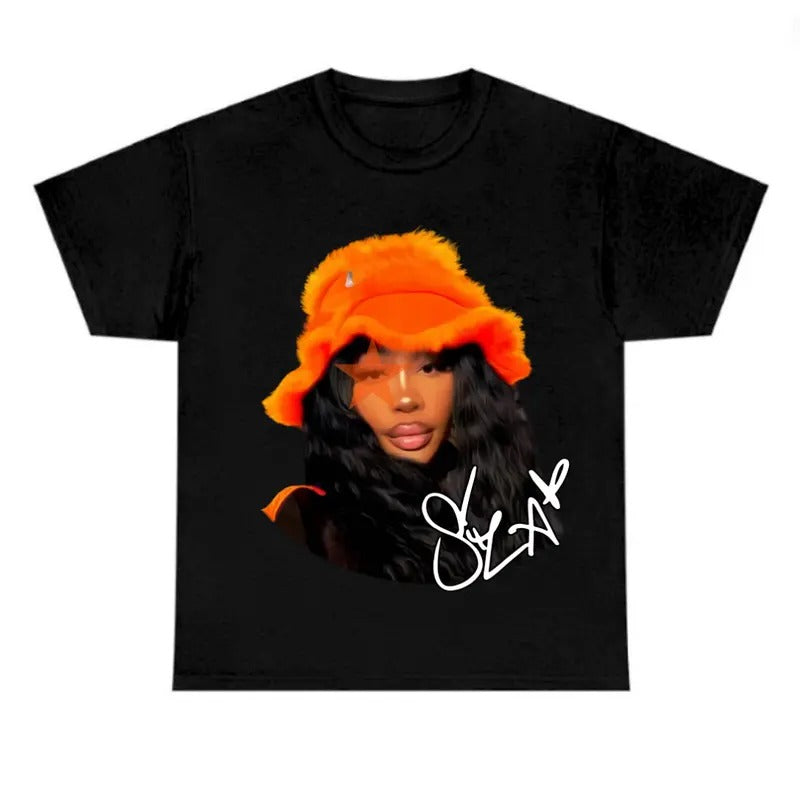 Sza Star Orange T-Shirt Fan Tee - Men's Classic Cotton T-Shirt Fabric Menswear Hoodie, Sweatshirt | UrbanDripWear.com