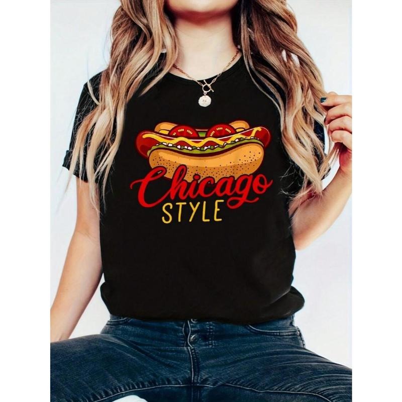 T - Shirt Celebrating Chicago Cuisine: Vibrant Hot Dog Graphic with 'Chicago STYLE' Text for a Culinary Vibe Hoodie,...