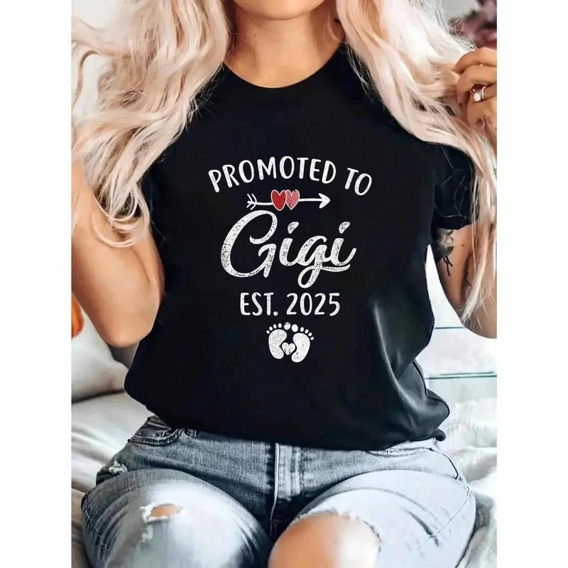 T - Shirt Commemorating a Special Role: 'PROMOTED TO Gigi EST. 2025' with Heart and Footprint Graphics for a Sentimental...
