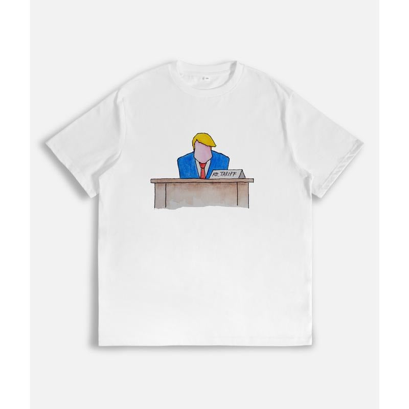 T - Shirt Featuring Figure at Desk with "MR. TARIFF" Sign Hoodie, Sweatshirt | UrbanDripWear.com