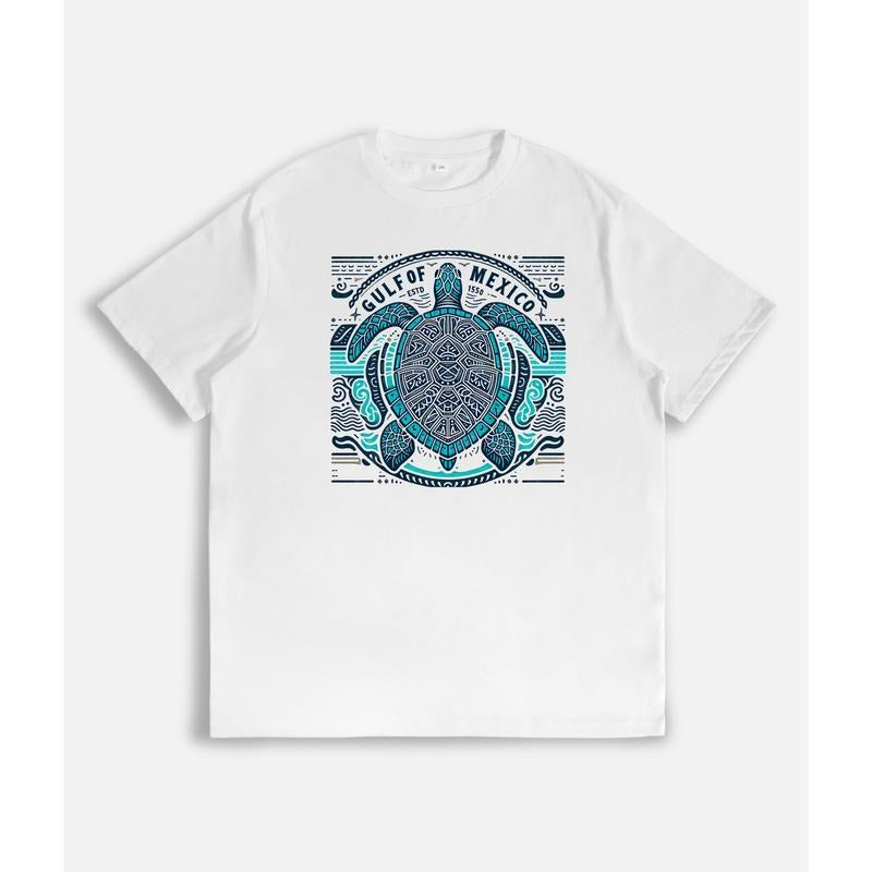 T - Shirt Showcasing an Intricate Sea Turtle Design with "Gulf of Mexico" Inscription, Ideal for Ocean and Nature Lovers...
