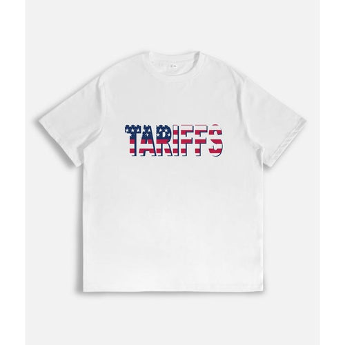 T - Shirt with "TARIFFS" in US Flag - Inspired Typography Hoodie, Sweatshirt | UrbanDripWear.com