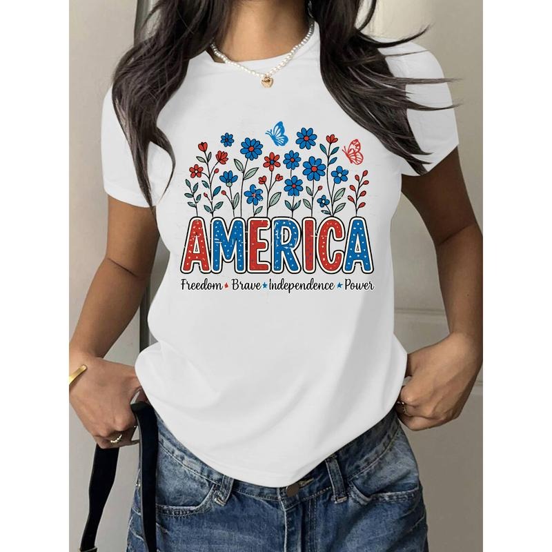 T - Shirt with Floral "America" Design: Celebrating Freedom and Independence Hoodie, Sweatshirt | UrbanDripWear.com