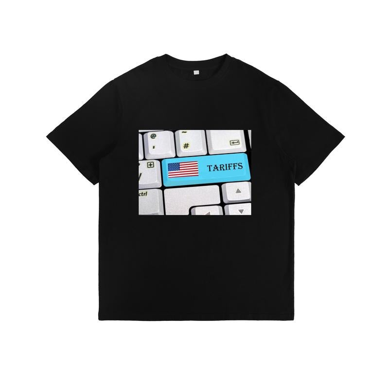 T - Shirt with Keyboard Graphic and "TARIFFS" Key Emblazoned with US Flag Hoodie, Sweatshirt | UrbanDripWear.com