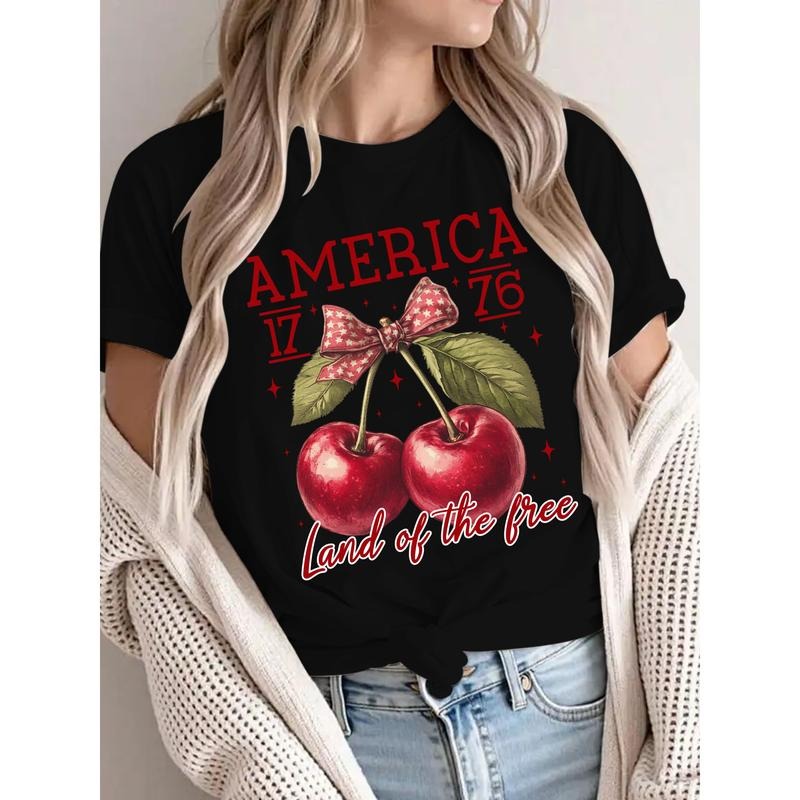 T - Shirt with Patriotic Cherries: "America 1776 Land of the Free" Motif Hoodie, Sweatshirt | UrbanDripWear.com