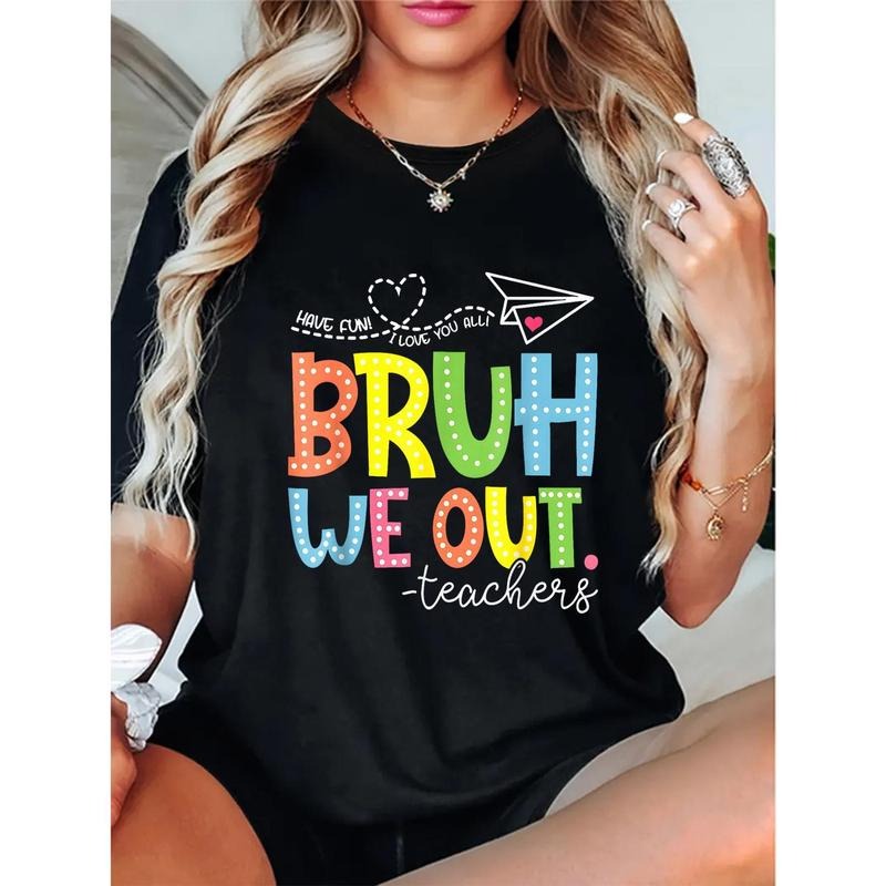 T - Shirt with Playful Typography and Graphics: 'BRUH WE OUT