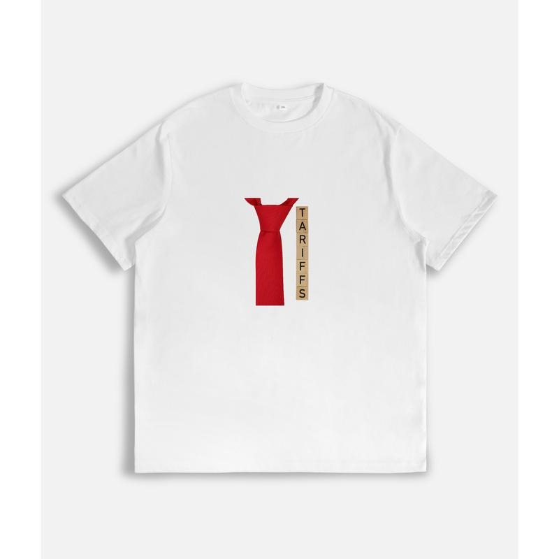 T - Shirt with Red Tie Graphic and "TARIFFS" Text Design Hoodie, Sweatshirt | UrbanDripWear.com