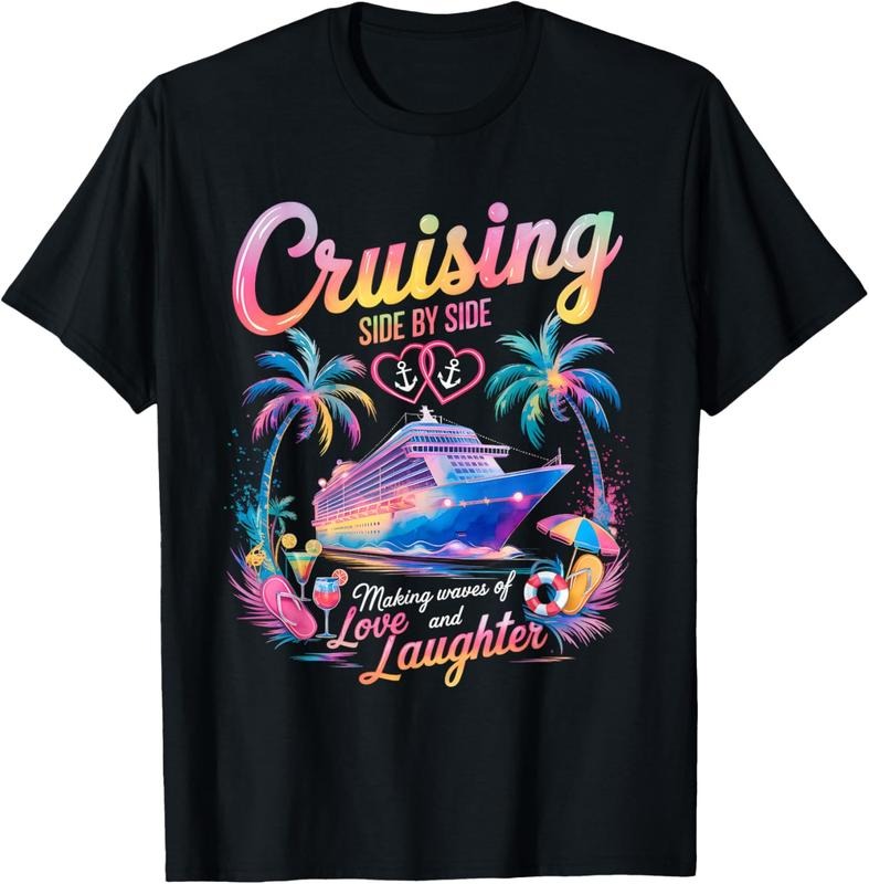 T-Shirt: Husband Wife Couple Cruise Love Cruise Design, Black, Small, Unisex-Adult, Short Sleeve, T-Shirt, Cotton Blend...