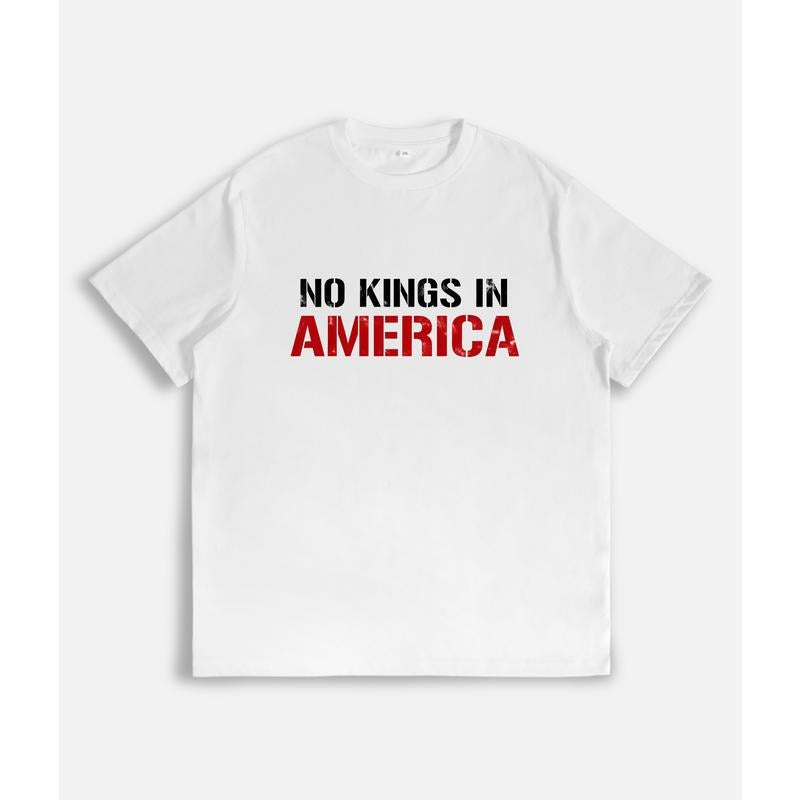 T-Shirt with "NO KINGS IN AMERICA" Bold Slogan Print Hoodie, Sweatshirt | UrbanDripWear.com