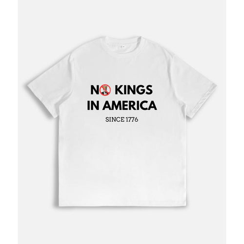 T-Shirt with "NO KINGS IN AMERICA SINCE 1776" Slogan and Prohibitive Icon Print Hoodie, Sweatshirt | UrbanDripWear.com