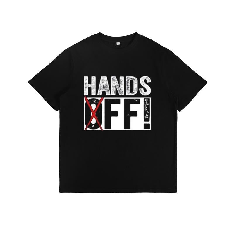 T-Shirt with Distressed "HANDS OFF!" Slogan and Red Cross - out Graphic Print Hoodie, Sweatshirt | UrbanDripWear.com