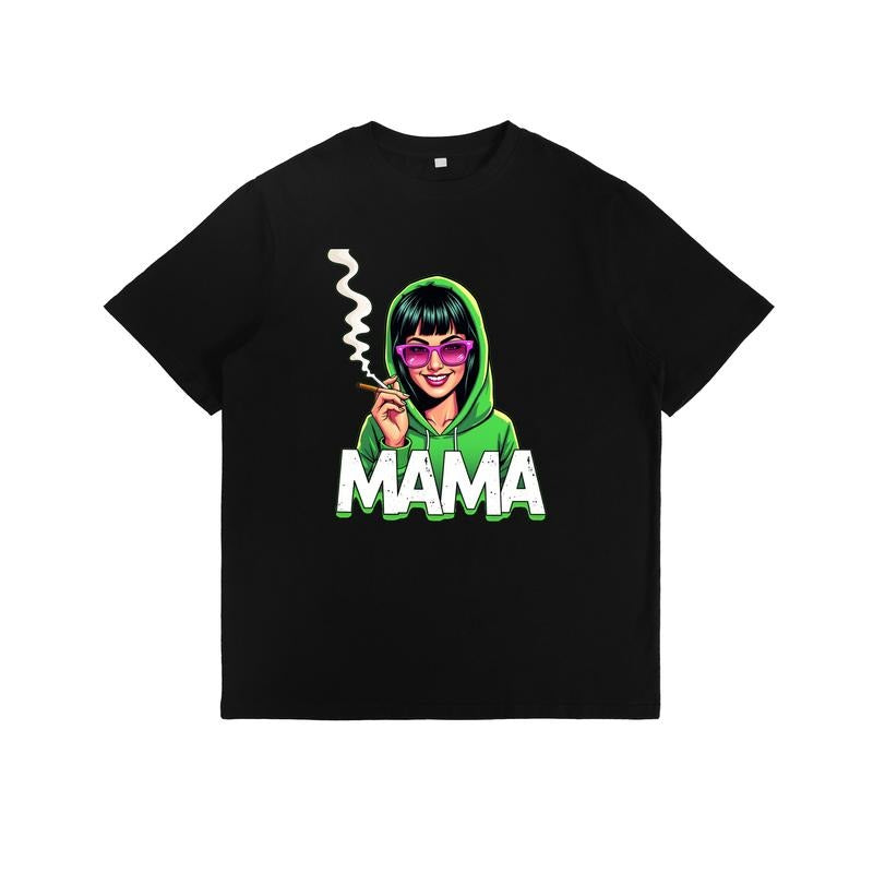 T-Shirt with Smoking Figure in Hoodie and "MAMA" Text Graphic Print Sweatshirt | UrbanDripWear.com