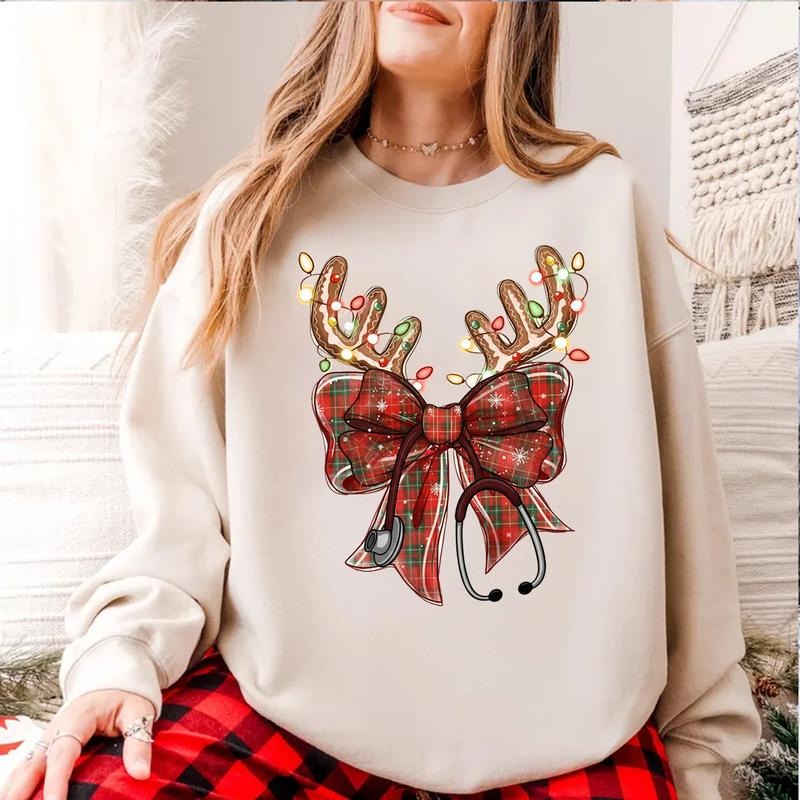 Christmas Bow Stethoscope Sweatshirt/T-Shirt, Christmas Nurse Shirt, Oh Christmas Bow Holiday Tee, Merry Christmas Merry...