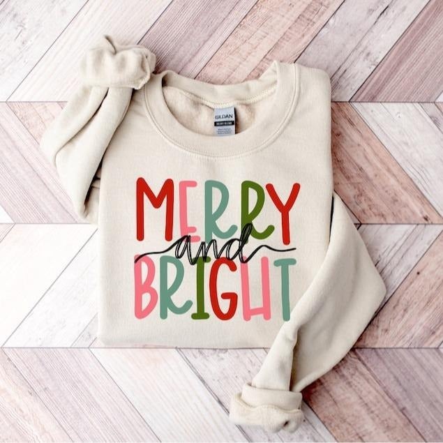 Merry and Bright Sweatshirt/T-Shirt, Christmas Sweatshirt, Family Christmas Sweatshirt, Christmas Sweatshirts for Women,...