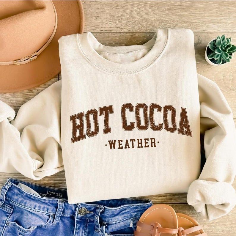 Hot Cocoa Sweatshirt/T-Shirt, Fall Sweatshirt, Retro Holiday Season Shirt, Christmas Sweatshirt, Family Christmas...