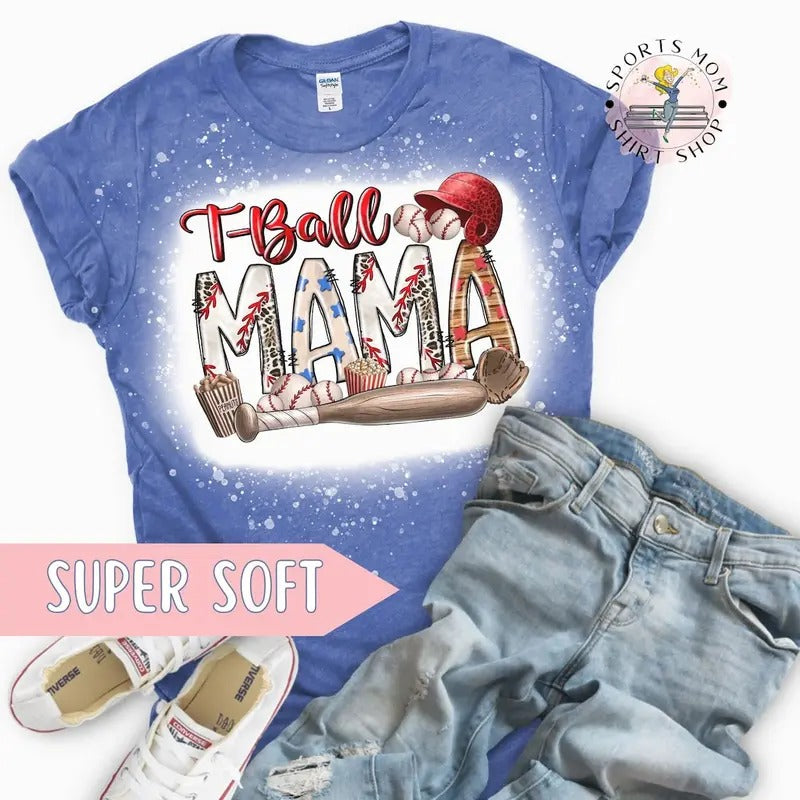 T-ball Mom bleached tshirt, baseball tee ball mom sports shirt, t-ball team moms shirt women, game day mom shirt Hoodie,...