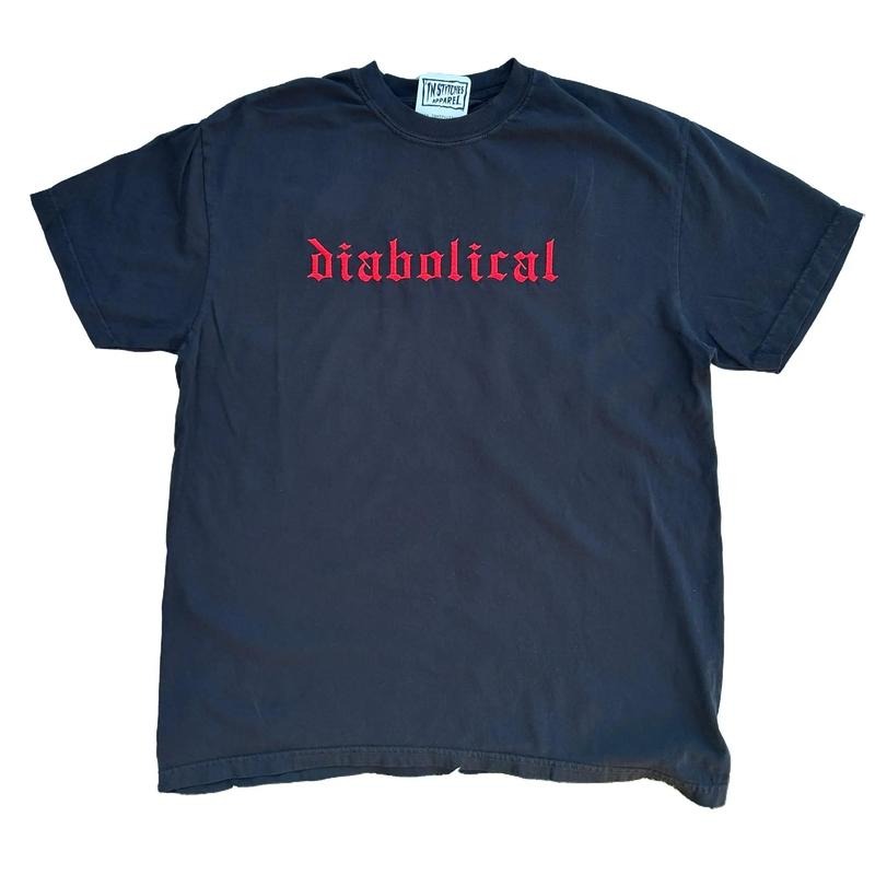 T-shirt Diabolical Embroidered Comfort Color TEE, Alt Fashion, Alternative Hoodie, Sweatshirt | UrbanDripWear.com
