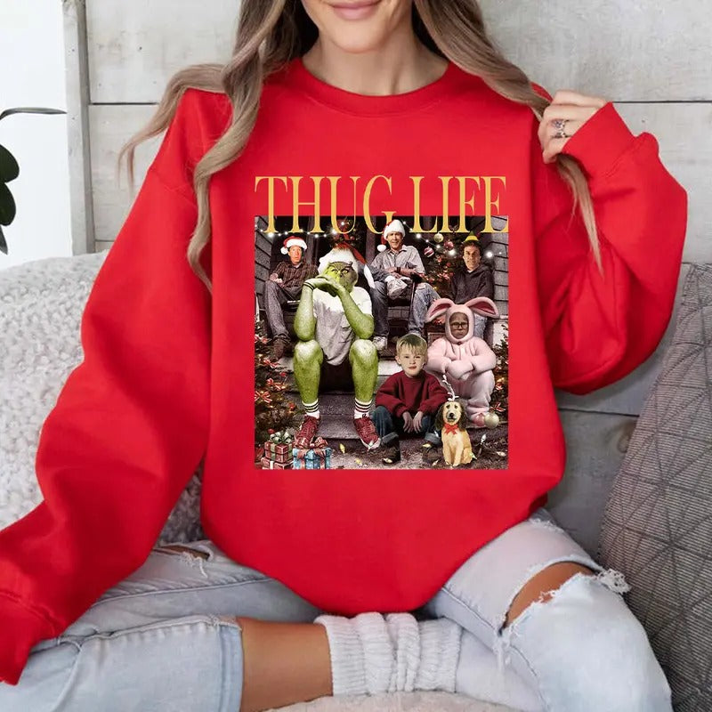 THUGLIFE Christmas Shirt, Christmas Movies Characters Shirts, Trending Graphic Tee Comfort Cotton Hoodie, Sweatshirt