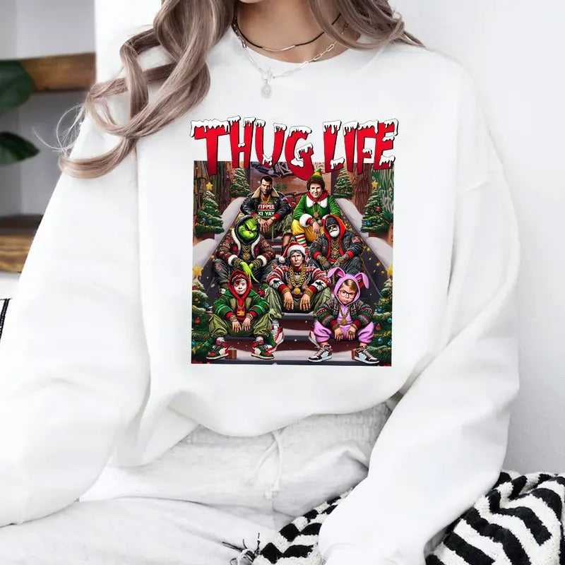 THUGLIFE Christmas Shirt, Christmas Movies Shirt, Xmas Graphic Tee Comfort Cotton Fabric Top style 04 Hoodie, Sweatshirt