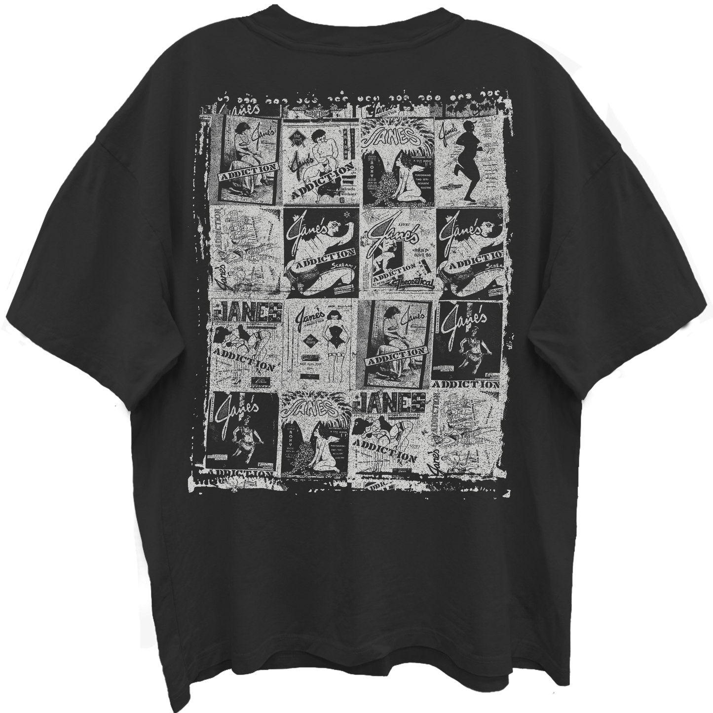 JANES ADDICTION LOGO COLLAGE FRT/BK VINTAGE BLACK ENZYME WASH T-SHIRT/GIANT VINTAGE T-SHIRT