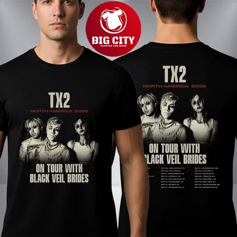 TX2 North America 2026 On Tour With Black Veil Brides Schedule Tour Dates Two Sided Shirt