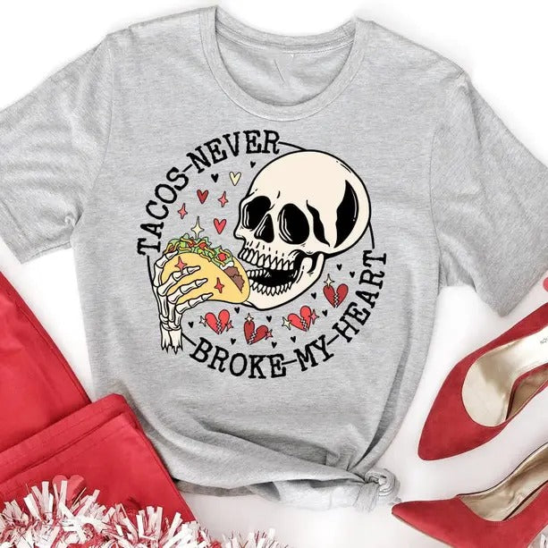 Tacos Never Broke my Heart Unisex Shirt, Funny National Taco Day Sweatshirt Casual Classic Collar Jersey Knit Cotton...