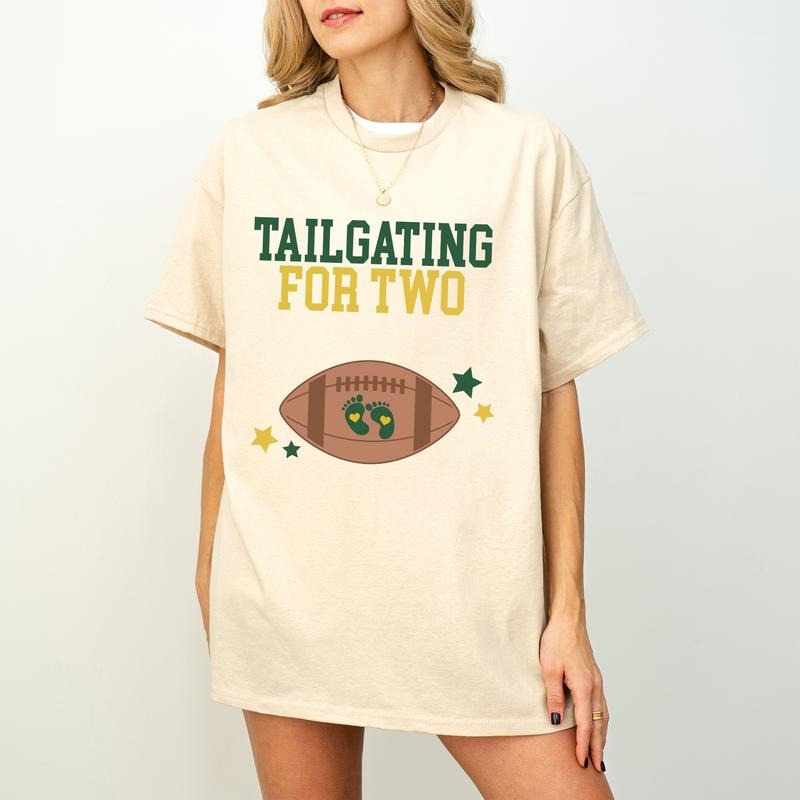 Tailgating For Two Football Themed Pregnancy Announcement Shirt Tiny Tailgater On The Way Maternity T-shirt Football Baby...