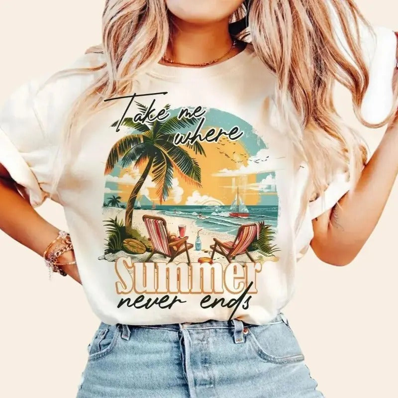Take Me Where Summer Never Ends Shirt for Women Retro Vintage Summer Trip Hoodie, Sweatshirt | UrbanDripWear.com