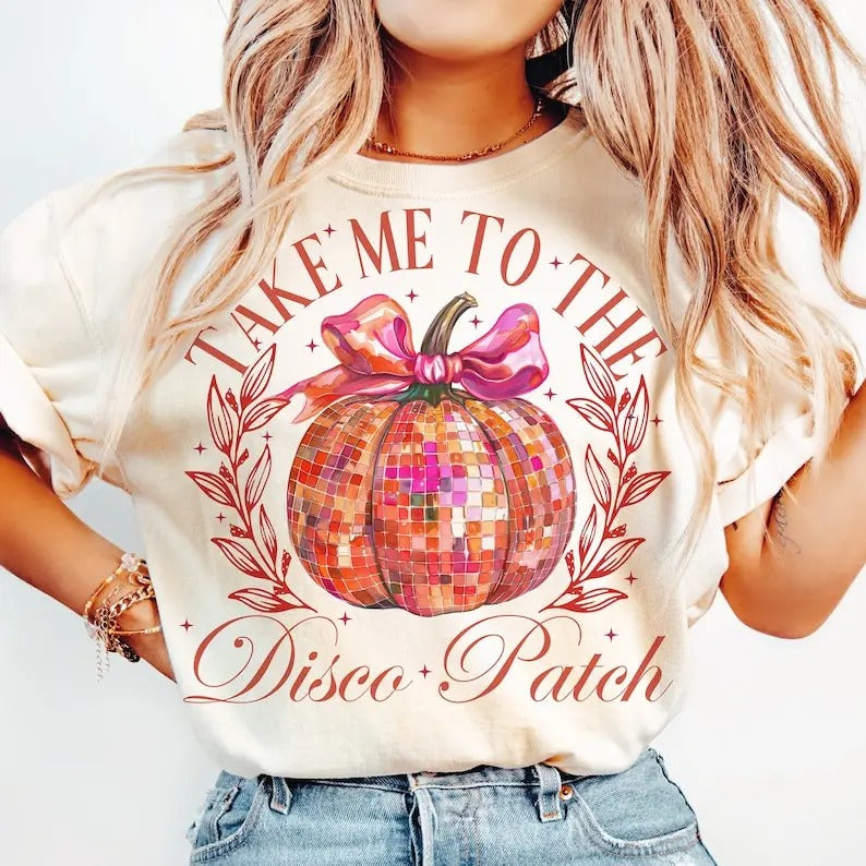 Take me to the Pumpkin Patch Shirt, retro halloween Shirt, trending Shirt, Disco ball pumpkin Shirt, fall Shirt, soft...