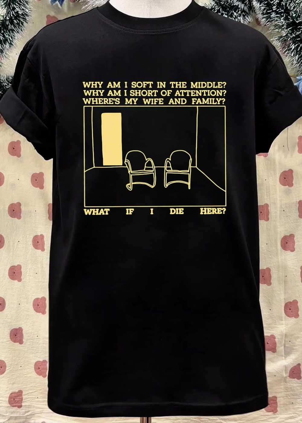 Talking Heads Lyric Art Empty Chairs Why Am I Soft in the Middle T-Shirt
