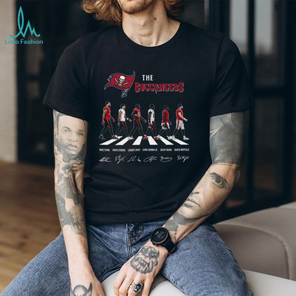 Tampa Bay Buccaneers Abbey Road Walking Players Signature Black T Shirt