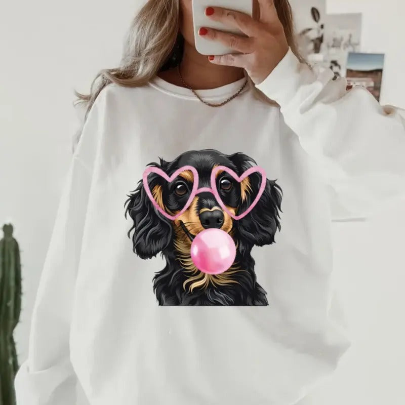 Bubblegum Black/Tan Dachshund Sweatshirt ~ Sweatshirt Unisex Apparel Relaxed Fit Printed in the USA Clothing Womenswear...