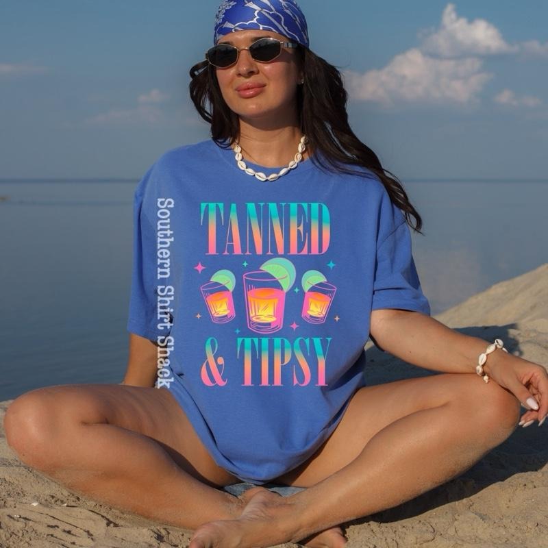 Tanned and Tipsy t shirt  | Flo blue  comfort colors t shirt Hoodie, Sweatshirt | UrbanDripWear.com