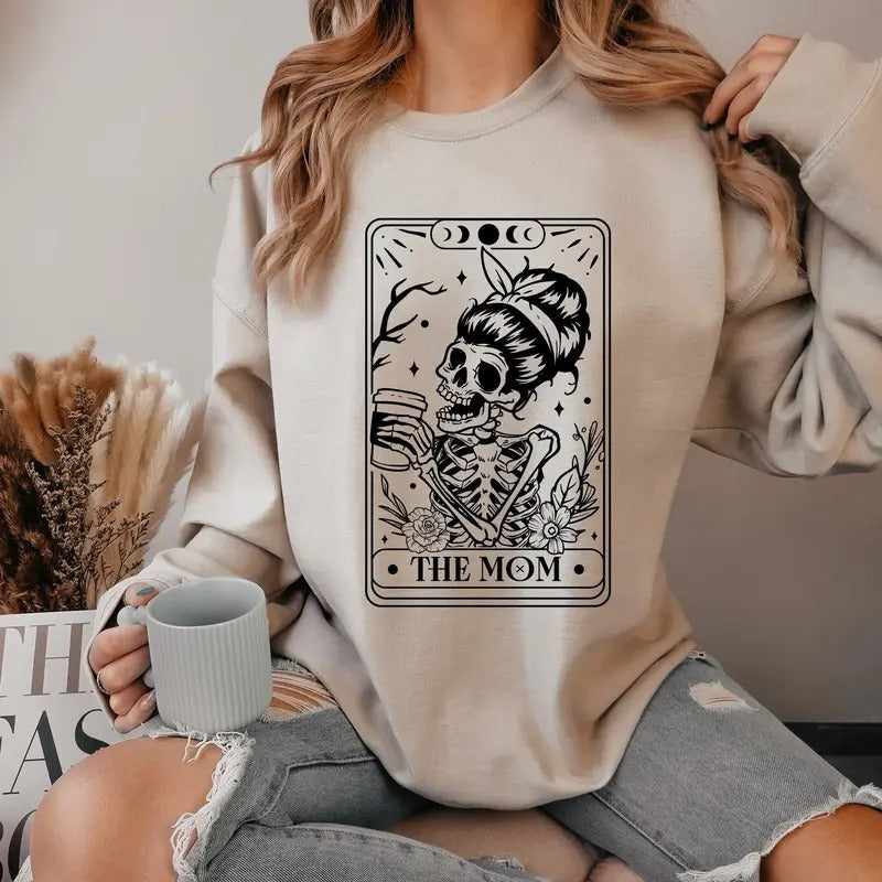 Tarot Card The Mom Sweater Skeleton Mom Sweatshirt Tarot Card Sweatshirt Skull Mom Hoodie Halloween Mom Crewneck...