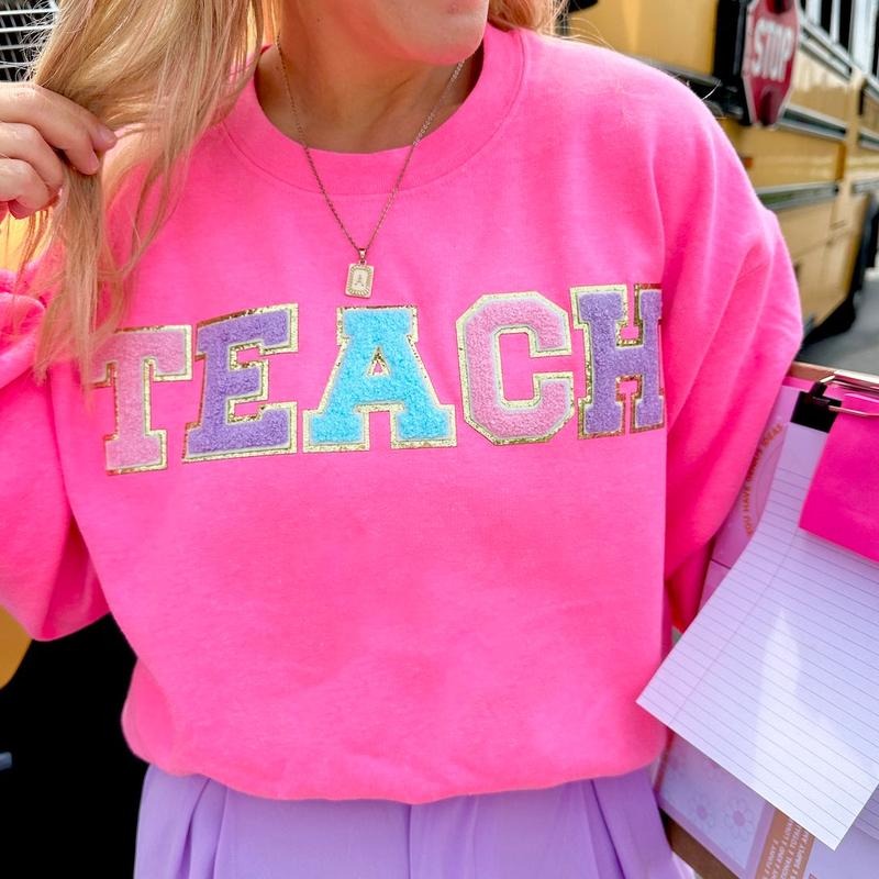 'Teach' Letter Patch Sweatshirt T-Shirts, Hoodie | UrbanDripWear.com
