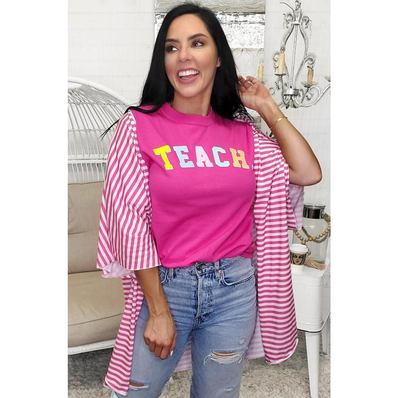 Teach Color Block Letter T-Shirt Hoodie, Sweatshirt | UrbanDripWear.com