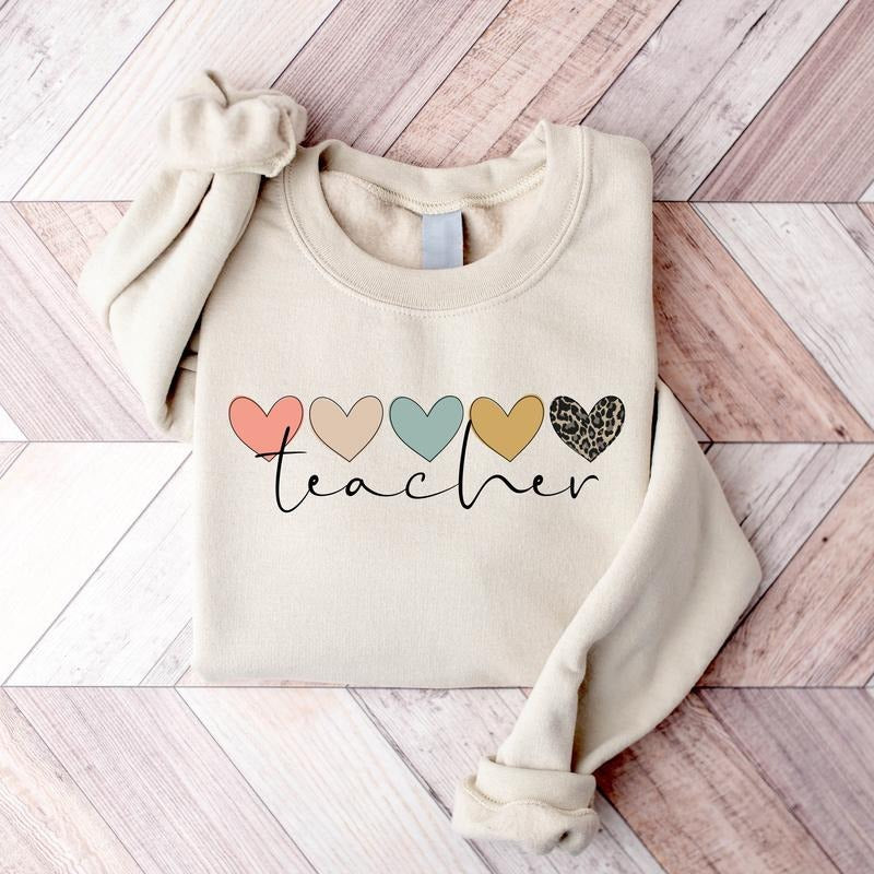 Teacher Appreciation Sweatshirt, Teacher Leopard Heart Sweatshirt, Funny Teacher Sweatshirt, Team Teacher Gifts,...